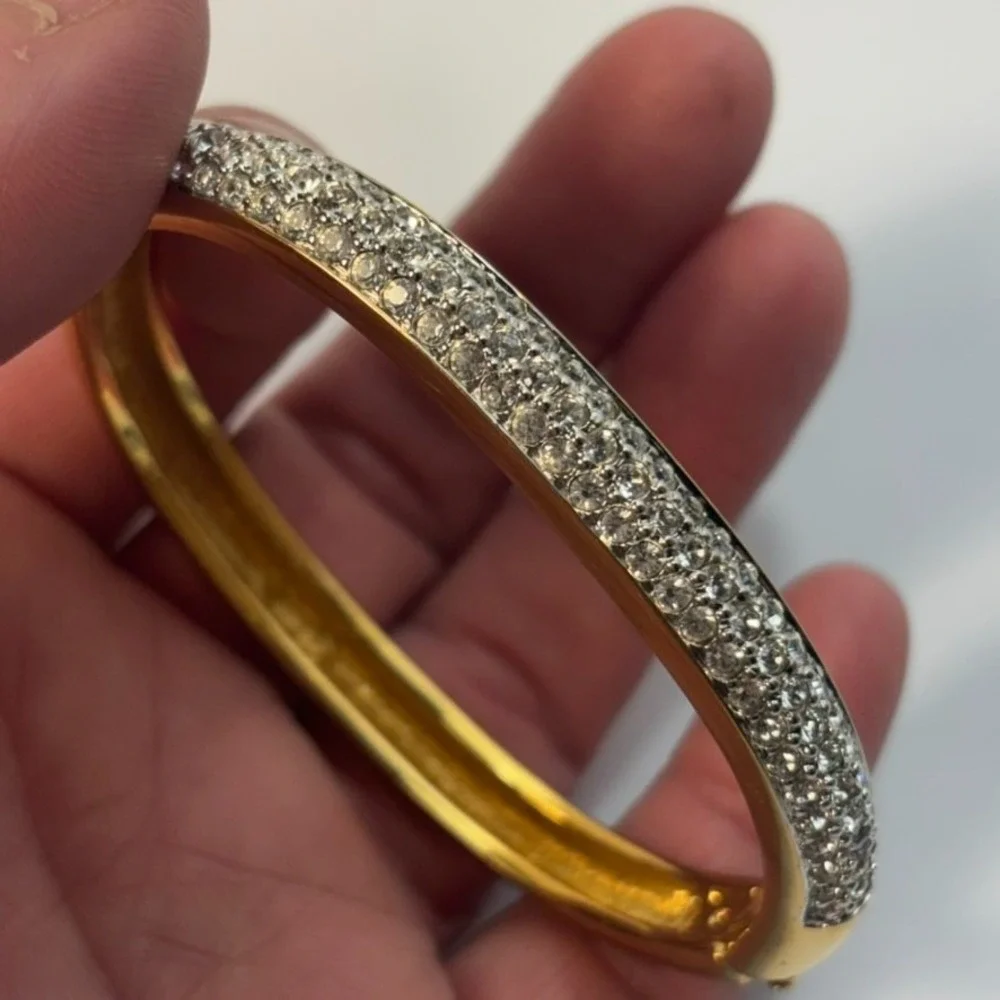 Swarovski Bangle Gold Pave Crystal Hinge Oval Bracelet - Picture 16 of 16